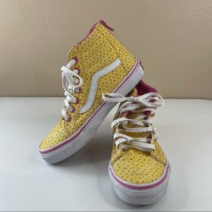 Vans Sk8-Hi Zip Back Shoes Yellow with Pink Hearts Youth/Kids Size 2.5